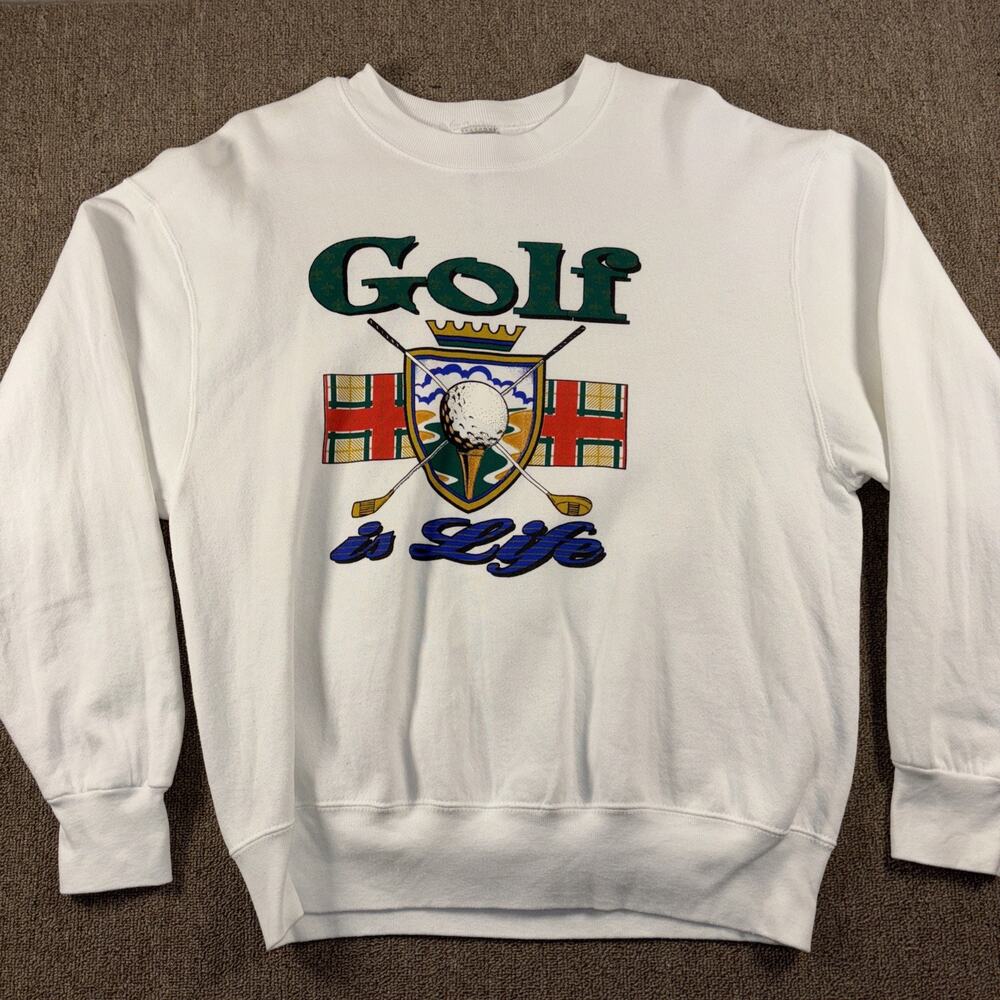 Vintage Golf Is Life 90s Sweatshirt White Large Clean Deadstock